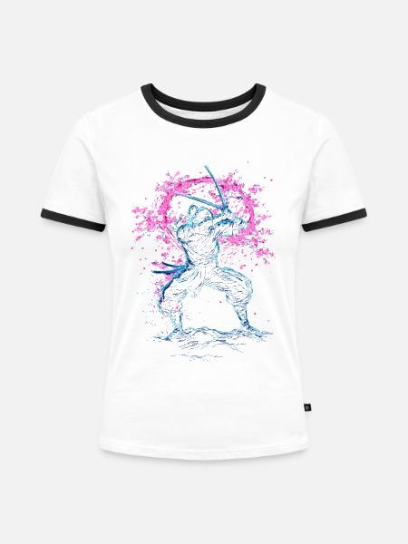 Samurai Sakura Tornado japan - Frauen Kontrast-T-Shirt - Weiß/Schwarz