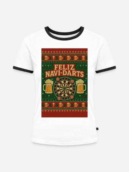 Feliz Navi Darts Weihnachts-Dartboard - Frauen Kontrast-T-Shirt - Weiß/Schwarz