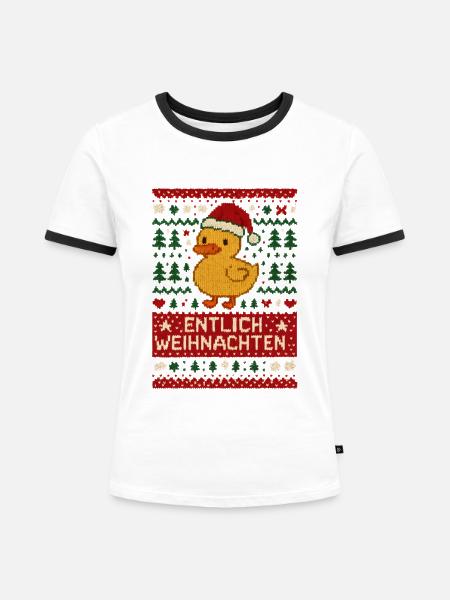 Ugly Christmas Entlich Weihnachten - Frauen Kontrast-T-Shirt - Weiß/Schwarz