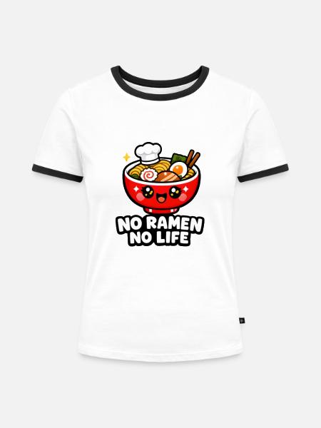 No Ramen No Life - Frauen Kontrast-T-Shirt - Weiß/Schwarz