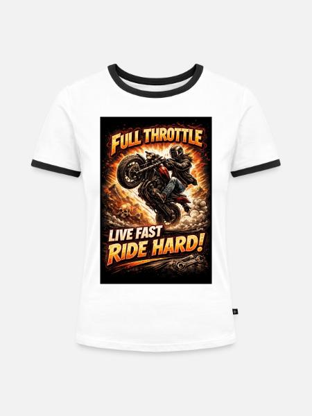 Vollgas: Motorradbrand - Frauen Kontrast-T-Shirt - Weiß/Schwarz