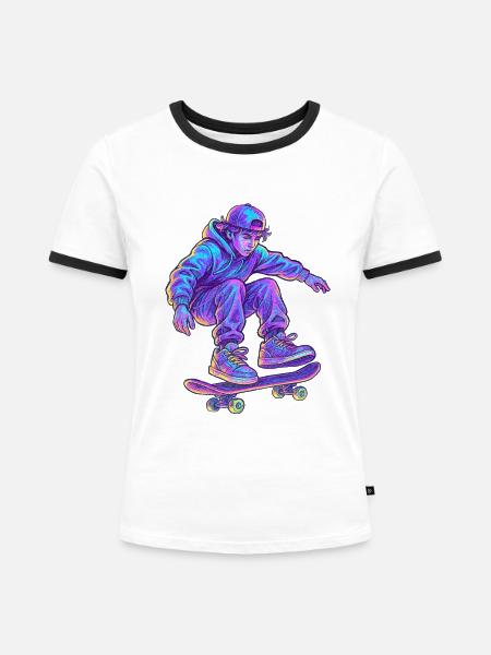 Neon Vapor Skateboarder - Frauen Kontrast-T-Shirt - Weiß/Schwarz