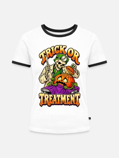 Trick-or-Treatment-Retro-Halloween-Chirurg - Frauen Kontrast-T-Shirt - Weiß/Schwarz