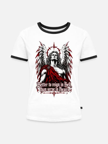 Gefallener Engel: Rebellion im Feuer - Frauen Kontrast-T-Shirt - Weiß/Schwarz