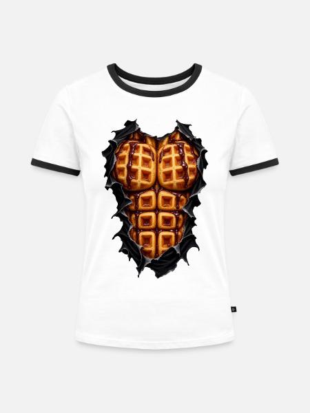 Waffel-Bauchmuskeln – Gourmet-Trompe-l'oeil - Frauen Kontrast-T-Shirt - Weiß/Schwarz