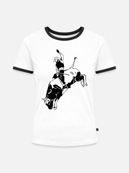 Western Rodeo - Bullrider - Frauen Kontrast-T-Shirt - Weiß/Schwarz