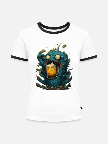 Gieriges Bier Monster - Frauen Kontrast-T-Shirt - Weiß/Schwarz