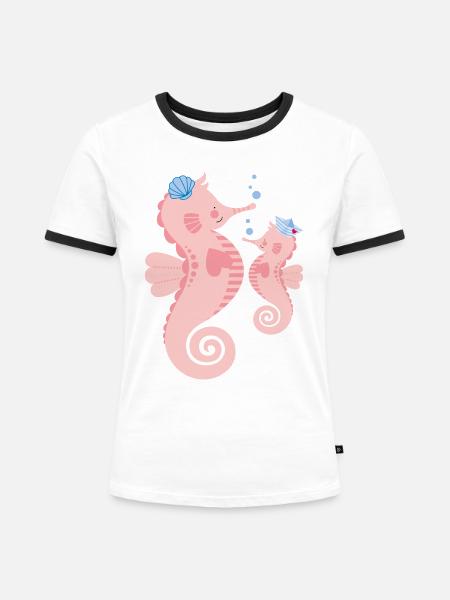 Seepferdchen - Frauen Kontrast-T-Shirt - Weiß/Schwarz
