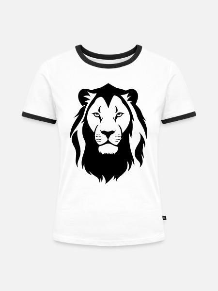 Felin Dschungel Löwenkopf - Frauen Kontrast-T-Shirt - Weiß/Schwarz