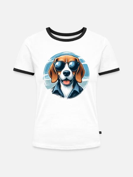 Beagle Das Modell - Frauen Kontrast-T-Shirt - Weiß/Schwarz