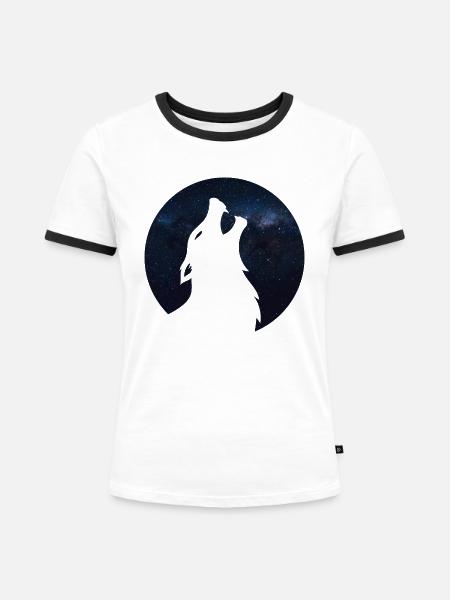 Wolf silhouette Galaxy - Frauen Kontrast-T-Shirt - Weiß/Schwarz
