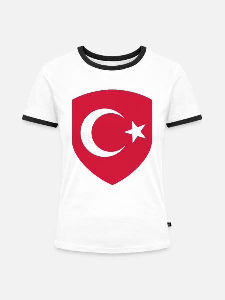 Türkische Flagge - Wappen - Frauen Kontrast-T-Shirt - Weiß/Schwarz