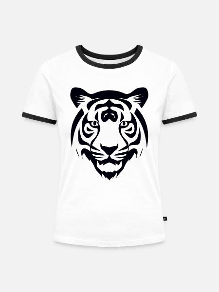 Felin Dschungel-Tigerkopf - Frauen Kontrast-T-Shirt - Weiß/Schwarz