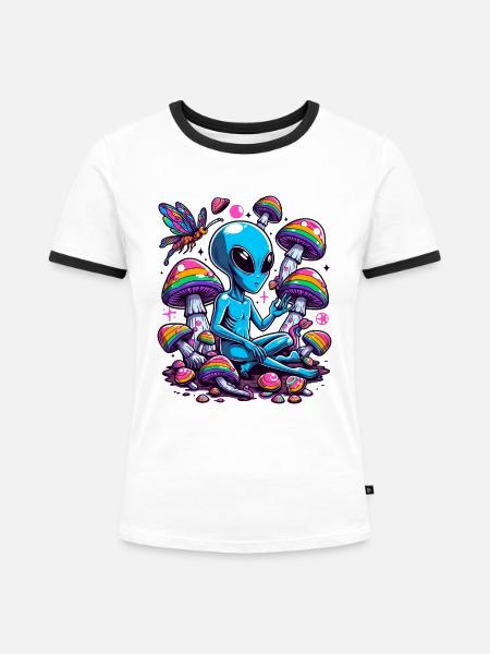Alien Wonderland - Frauen Kontrast-T-Shirt - Weiß/Schwarz