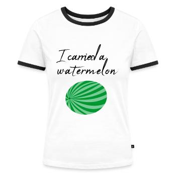 Ich habe eine Wassermelone getragen / Geschenk - Frauen Kontrast-T-Shirt - Weiß/Schwarz - Vorne - Selfina (174cm)