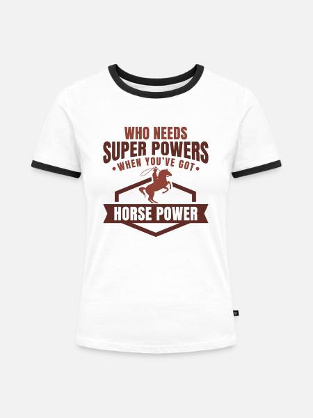 Pferdestärken - Frauen Kontrast-T-Shirt - Weiß/Schwarz