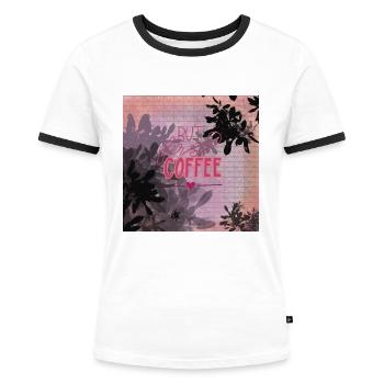 KaffeeLiebe! - Frauen Kontrast-T-Shirt - Weiß/Schwarz - Vorne - Selfina (174cm)