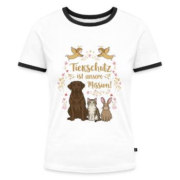 Tierschutz ist unsere Mission - Frauen Kontrast-T-Shirt - Weiß/Schwarz - Vorne - Selfina (174cm)