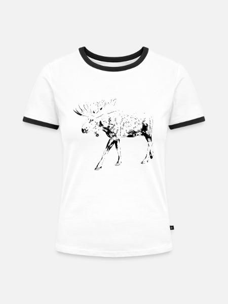 Elch Skizze - Frauen Kontrast-T-Shirt - Weiß/Schwarz