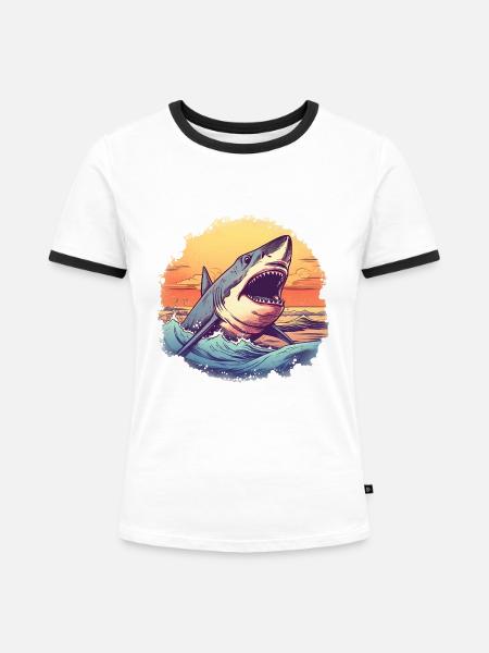 Weißer Hai - Frauen Kontrast-T-Shirt - Weiß/Schwarz