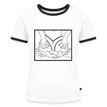 BDSM Fetisch Kunst Gesäß Lust und Liebe - Frauen Kontrast-T-Shirt - Weiß/Schwarz - Vorne - Selfina (174cm)