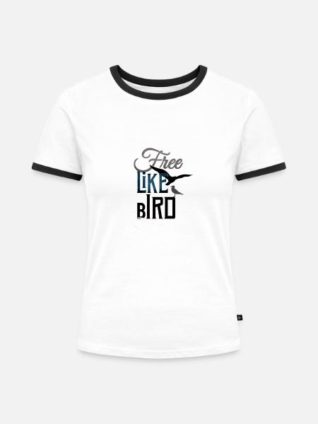 Vogel - Frauen Kontrast-T-Shirt - Weiß/Schwarz