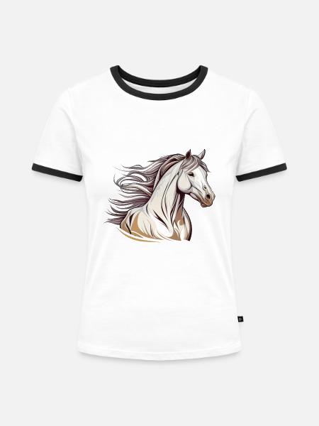 Wildpferd - Frauen Kontrast-T-Shirt - Weiß/Schwarz