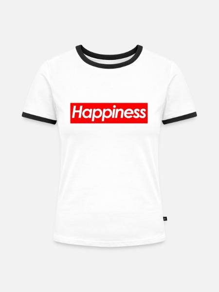 Happiness Supremee - Frauen Kontrast-T-Shirt - Weiß/Schwarz