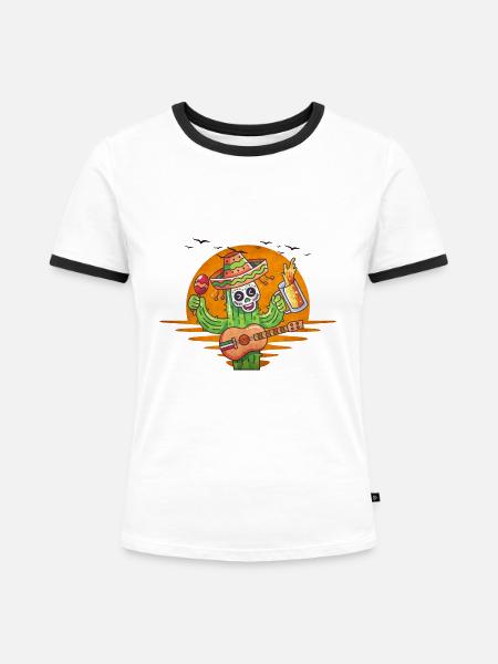 Cactus - Frauen Kontrast-T-Shirt - Weiß/Schwarz