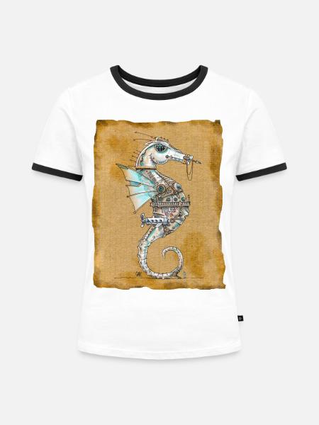 Seepferdchen Abyss'patrol von . Nemo - Frauen Kontrast-T-Shirt - Weiß/Schwarz