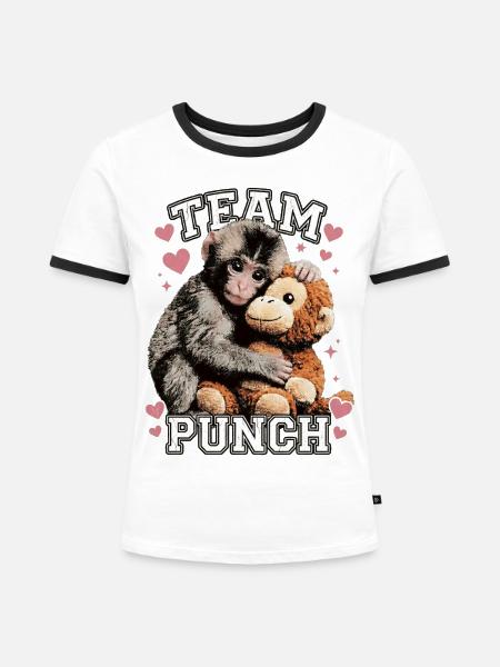 Lustiger süßer Baby-Affen-Team-Punch - Frauen Kontrast-T-Shirt - Weiß/Schwarz