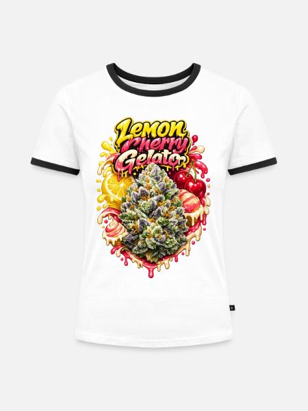 Zitronenkirsch-Gelato-Graffiti-Druck - Frauen Kontrast-T-Shirt - Weiß/Schwarz