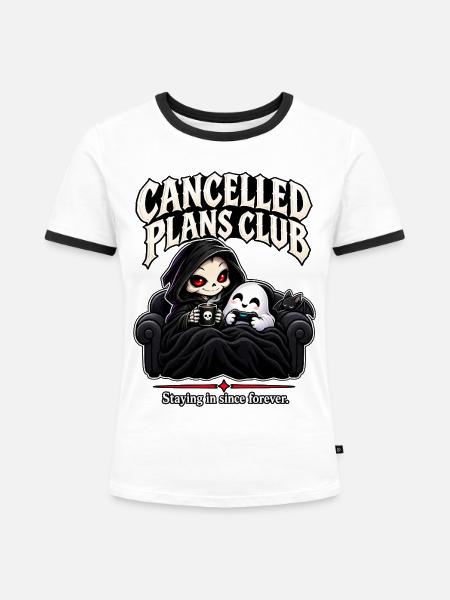 Cancelled Plans Club – Introvertierter Reaper - Frauen Kontrast-T-Shirt - Weiß/Schwarz