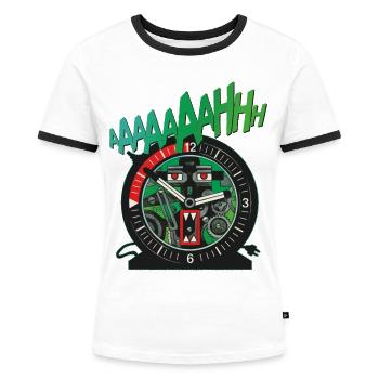 Die Drei ??? und der seltsame Wecker - Frauen Kontrast-T-Shirt - Weiß/Schwarz - Vorne - Selfina (174cm)