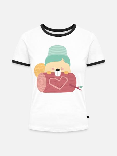 BEAVER IN LOVE - Frauen Kontrast-T-Shirt - Weiß/Schwarz