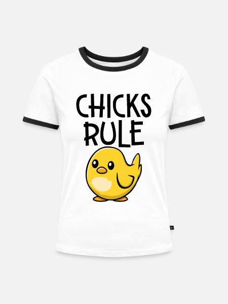 Küken Regel - Frauen Kontrast-T-Shirt - Weiß/Schwarz