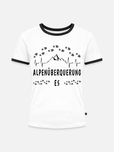 E5 Alpenüberquerung - Frauen Kontrast-T-Shirt - Weiß/Schwarz