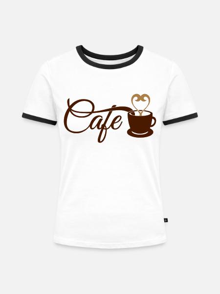 Kaffee - Frauen Kontrast-T-Shirt - Weiß/Schwarz