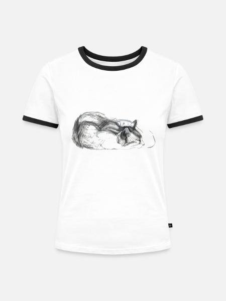 Katze schlafend - Frauen Kontrast-T-Shirt - Weiß/Schwarz