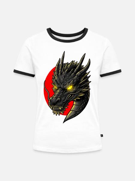 Asiatischer Drache Drachenkopf - Frauen Kontrast-T-Shirt - Weiß/Schwarz