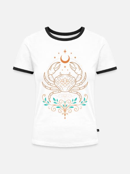 Krebs Sternzeichen – Mystisches Symbolmotiv - Frauen Kontrast-T-Shirt - Weiß/Schwarz