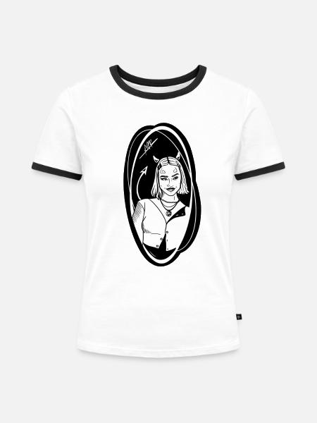 Sie Teufel - Frauen Kontrast-T-Shirt - Weiß/Schwarz