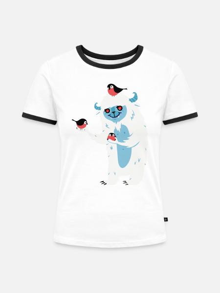 Monster mit Vögeln - Frauen Kontrast-T-Shirt - Weiß/Schwarz