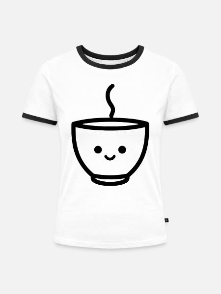 Kaffeebecher - Frauen Kontrast-T-Shirt - Weiß/Schwarz