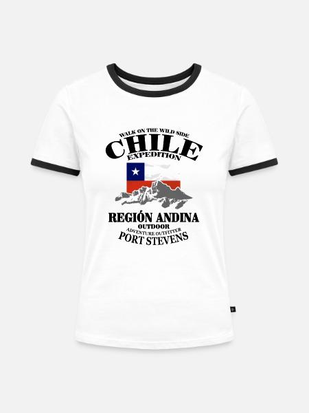 Chile - Flag & Mountains - Frauen Kontrast-T-Shirt - Weiß/Schwarz