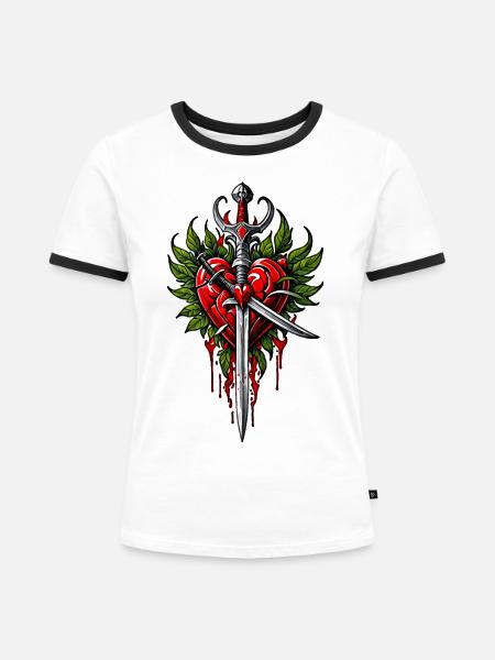 Tapfere Herzen - Frauen Kontrast-T-Shirt - Weiß/Schwarz