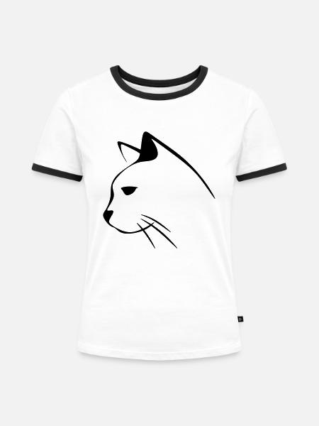 Katzengesicht - Frauen Kontrast-T-Shirt - Weiß/Schwarz