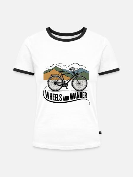 Wheels & Wander – Bergabenteuer - Frauen Kontrast-T-Shirt - Weiß/Schwarz