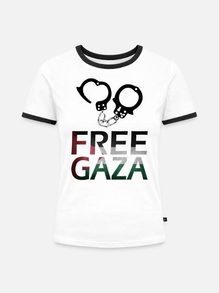 handschellen palastine free gaza geschenkidee - Frauen Kontrast-T-Shirt - Weiß/Schwarz