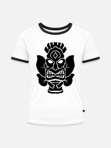 Tiki - Frauen Kontrast-T-Shirt - Weiß/Schwarz